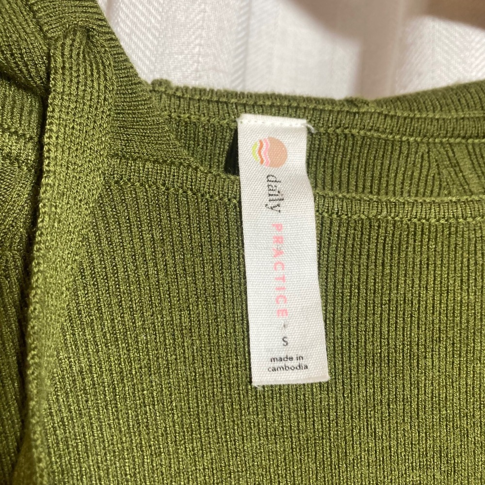 Daily Practice by Anthropologie Green Knit Hoodie Sweater S Ribbed Trim Pocket - Picture 4 of 6
